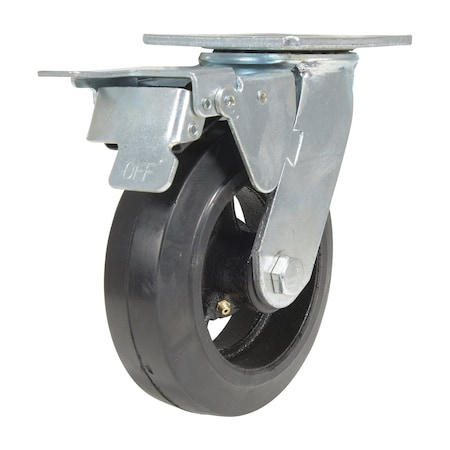 Vestil Rubber Swivel With Total Brake Caster 6 In. Diameter 2 In. Width 507 Lb. Capacity Black CST-VE-6X2MR-SWTB