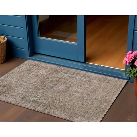 Homeroots 3' X 5' Brown And Beige Abstract Washable Indoor Outdoor Area Rug 615992