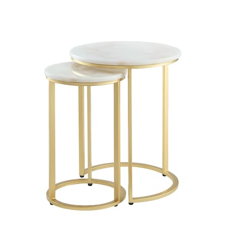 Homeroots Set of Two 22" Gold and White Marble Round Nested Tables 543883