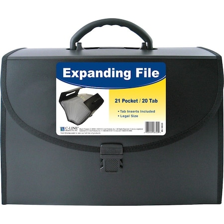 C-Line Products 8-1/2" x 14" Legal Size Black 21-Pocket Expanding File with Handle, 1/EA 58320