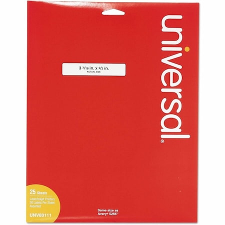 Universal Laser Printer File Folder Labels, 3-7/16" x 2/3", Assorted, 750/Pack UNV80111***