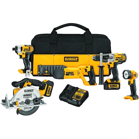 Dewalt 5-TOOL COMPACT CORDLESS COMBINATION KIT, TOOLS: CIRCULAR SAW, HAMMER DRILL, IMPACT DCK592L2