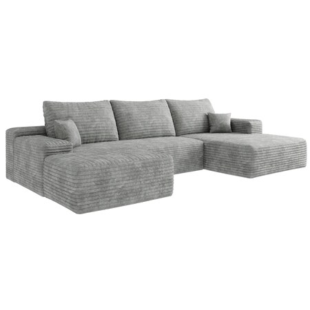 Homeroots 107" Gray Corduroy Modular Compression Foam Sofa With Ottoman And Toss Pillows 712954