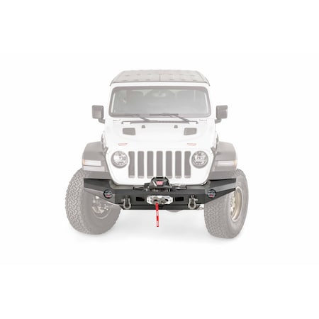 Warn Full Width One Piece Design Winch Mount Bumper with Shackle Tabs Powder Coated Black Steel 101335