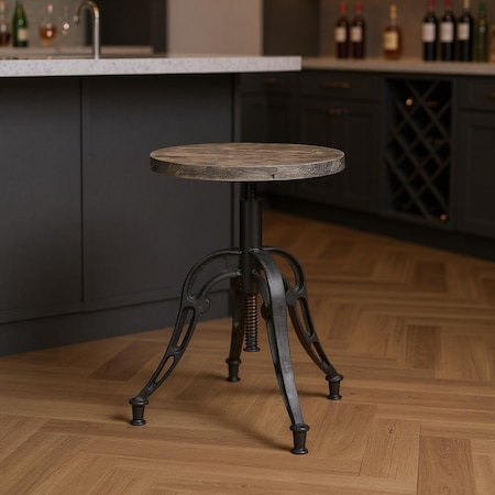 Homeroots Natural and Black Solid Wood and Iron Backless Adjustable Height Bar Chair 605909