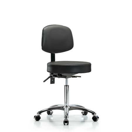 Blue Ridge Ergonomics Vinyl Stool, Back Chrome, Med Bench, Casters, Carbon BR-VMBST-CR-T0-NF-CC-8823