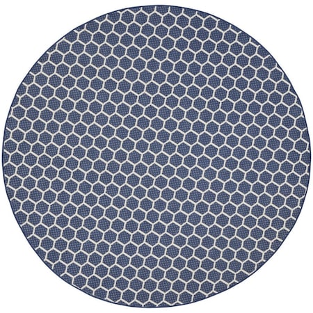 Homeroots 8' Navy Blue And Ivory Geometric Indoor Outdoor Area Rug 556334