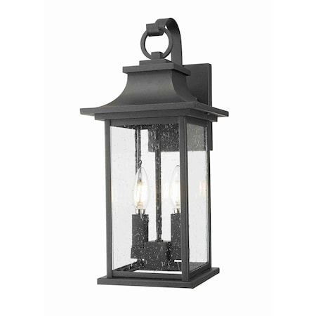 Z-Lite Tiberius 2 Light Outdoor Wall Light, Black/Clear Seedy, 8.75 In W x 18 In H 5017M-BK