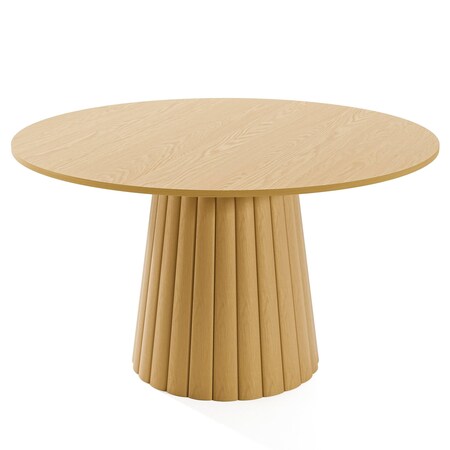 Homeroots 52" Brown Solid Wood Pedestal Base Round Top Dining Table 721010