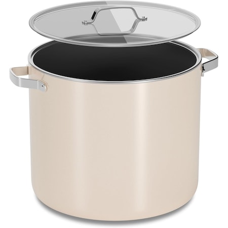 Bakkenmaster 12.5-Qt Ceramic Coated Stock Pot with Lid, Nonstick, Oven Safe, PTFE and PFAS Free, Cream BKCRSTKPTCR12