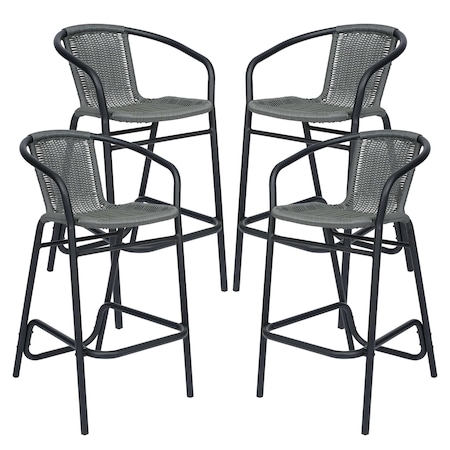 Flash Furniture Lila Commercial Grade Gray Rattan Indoor-Outdoor Restaurant Barstool, PK4 4-SDA-AD632032R-GY-GG