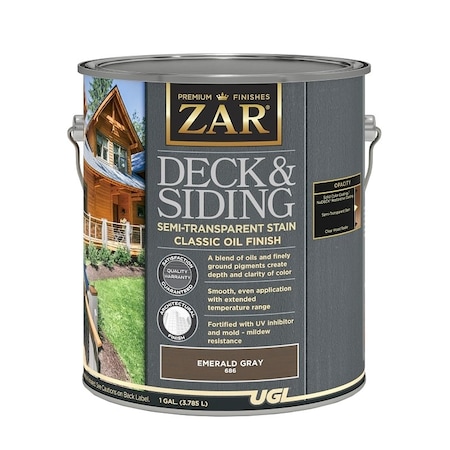 Zar Deck and Siding Semi-Transparent Stain, Emerald Gray, Liquid, 1 gal 68613