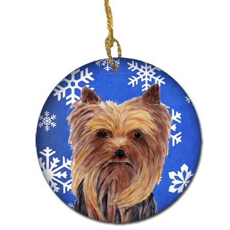 Carolines Treasures Yorkie Winter Snowflakes Holiday Ceramic Ornament SC9365-CO1