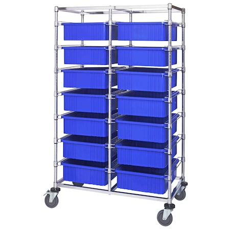 Quantum Storage Systems DOUBLE BAY BIN CART W/ DIVIDABLE GRIDS BLUE BC214069M1DBL