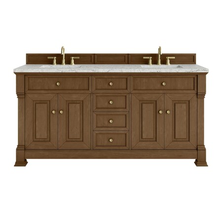 James Martin Vanities Brookfield 72 in. Double Vanity, Honey Oak w/ 3 CM Eternal Jasmine Pearl Silestone Top 547-V72-HNO-3EJP