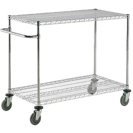 Global Industrial Nexel, 2 Shelf, Push Cart, Chrome, 42"W x 21"D x 40"H, Poly Casters, 4 Swivel, 2 Brake B2351923