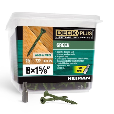 Hillman Deck Plus No. 8 Ga. X 1 5/8 in. L Green Star Flat Head Exterior Deck Screws 6 lb 735 48398