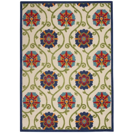 Homeroots 4' X 6' Navy Blue Beige Green Blue And Red Floral Indoor Outdoor Area Rug 546776