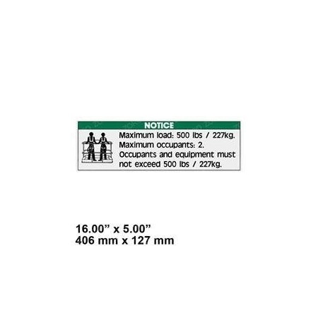 Genie REPLACEMENT DECAL, NOTICE MAX LOAD 500 LBS 30080