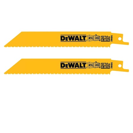 Dewalt 6" 10/14 TPI Straight Back Bi-Metal Reciprocating Blade (2 pack) DW4845-2