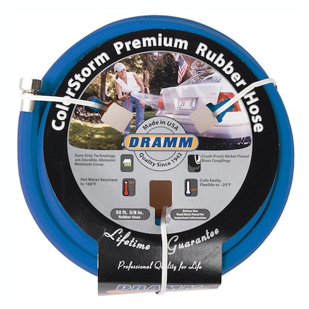 Dramm 5/8 in ID x 50 ft L ColorStorm Water Hose, EPDM Tube, Berry, Nickel-platted Brass Fitting 17006