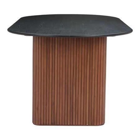 Homeroots 79" Black and Walnut Wood Double Pedestal Base Oval Dining Table 572216