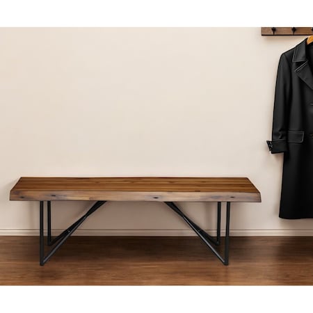 Homeroots 55" Brown and Black Solid Wood Dining Bench 524092