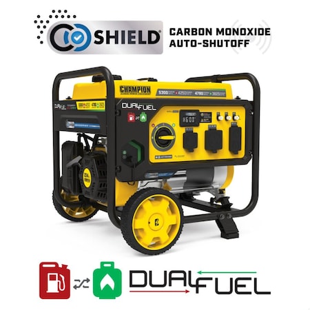 Champion Power Equipment Portable Generator, Gasoline/Propane, 4,250 W/3,825 W Rated, 5,300 W/4,780 W Surge, Recoil Start 201322