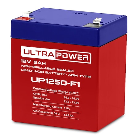 Ultrapower 12V 5Ah F1 AGM Battery Upgrade for ADT 804302, Security Manager 2000, 3000, ADT Safewatch Pro 3000 UP1250-F1