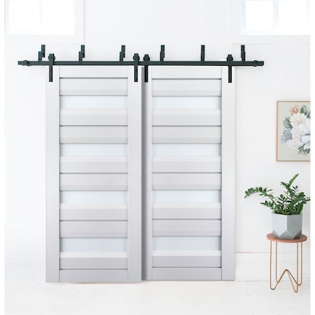 Sartodoors Sliding Closet Barn Bypass Doors with Frosted Glass White 72x84 (2* 36x84) Solid Core VEREGIO7455BBB-WS-7284