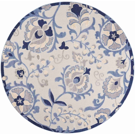 Homeroots 8' Blue And Gray Round Floral Indoor Outdoor Area Rug 546667