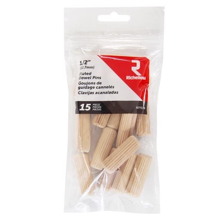 Richelieu Fluted Wood Dowel Pin 1/2 in. D X 1.5 in. L Natural, 15PK R77176