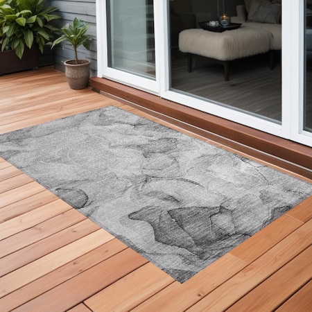 Homeroots 2' X 3' Gray Abstract Washable Non Skid Indoor Outdoor Area Rug 559496