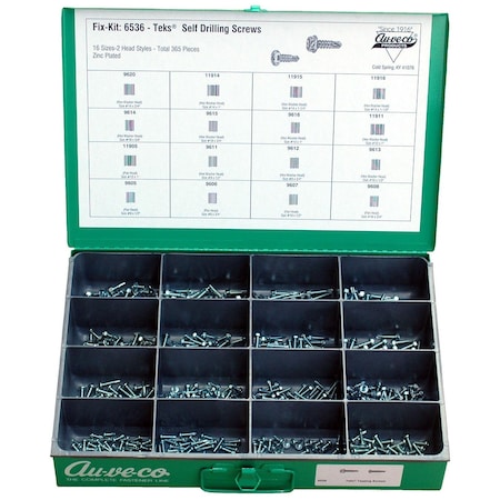 Auveco Pan And Hex Head Teks Tapping Screw Kit Assortment 6536