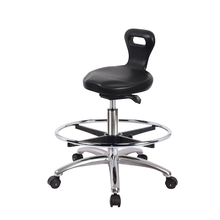 Blue Ridge Ergonomics Poly ESD Serpent Sit-Stand Stool Chrome-Med Ben Height with Chrome FR&ESD Casters in ESD Black Poly ESD-PSPMBSO-CR-CF-EC