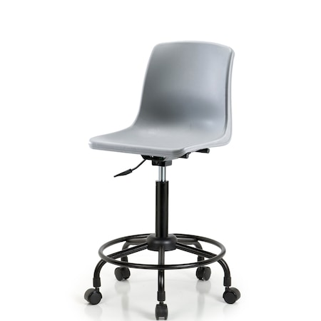 Blue Ridge Ergonomics Polypropylene Shell Chair - Medium Bench Height with Round Tube Base & Casters in Gray SMBCH-RT-NBC-GRY