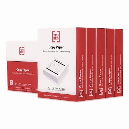 Tru Red Printer Paper, 92 Bright, 20 lb Bond Weight, 8.5 x 11, 2500PK 23479-U/TR56960