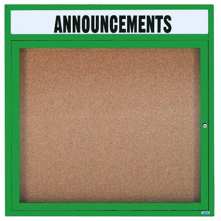 Aarco Enclosed Bulletin Board w/ Header Green Powder Coated Al Frame, 36''Hx36''W DCC3636RHG