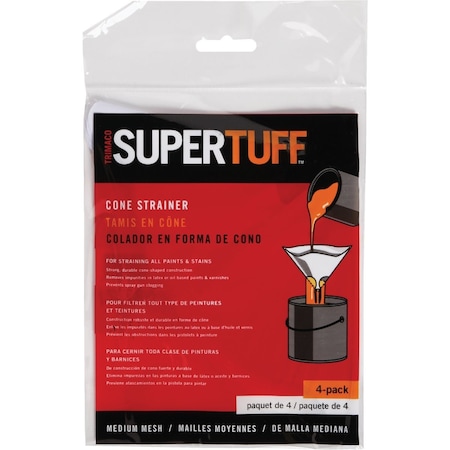 Trimaco SuperTuff Cone Strainer Medium Mesh, 4PK 11101