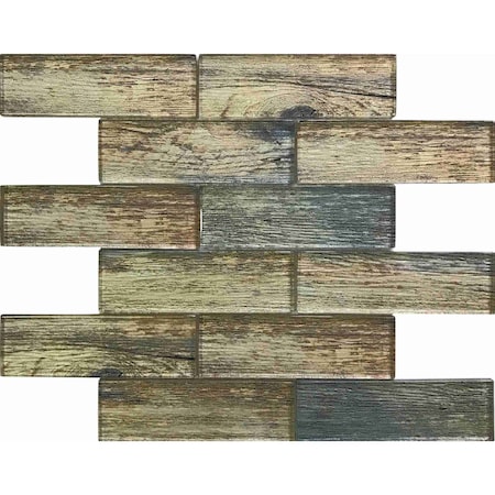 Apollo Tile Wooden Brown 11.8 in x 11.8 in Glass Glossy Floor and Wall Subway 4.83 sqft/case, 5PK APLSRA8801A