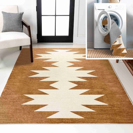 Jonathan Y Chayton Minimalist Geometric Non-Slip Machine-Washable Terracotta/Cream 4 ft. x 6 ft. Area Rug WSH110A-4