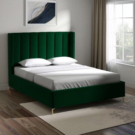 Homeroots Green Velvet Upholstered Queen Bed Frame 544831