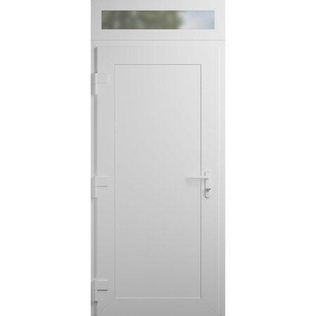 Vdomdoors Front Exterior Prehung Metal-Plastic Door, Manux 8111 White Silk, Top Sidelite Transom, Office Comm MANUX8111EXD-WS-W36xH80+14-RH