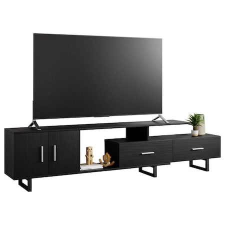 Leisuremod Avery TV Stand with MDF Cabinet and Powder Coated Steel Legs, Ebony ATS69BL