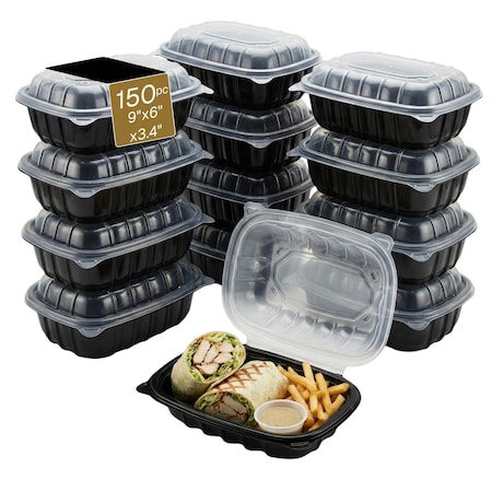 Eco Harmony Products Food Storage Container, Hinged, Vented Lid, Plastic, 9" x 6", 150PK 804613