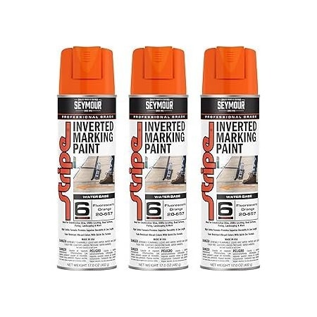 Seymour Midwest Stripe 6-Series Inverted Ground Marking Paint, Fluorescent Orange net 17oz., 3PK 20657-3