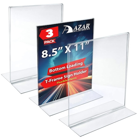 Azar Displays Bottom Load Sign Holder 8.5" x 11", Flexible Plastic, 3PK 152430-3PK