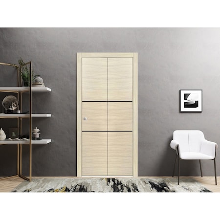 Sartodoors Sliding Closet Bi-fold Doors, Planum 0014 Natural Veneer and Aluminum Strips, Sturdy Tracks Molding PLANUM0014BF-SHP-72