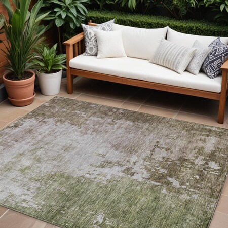 Homeroots 8' X 10' Brown And Green Abstract Washable Indoor Outdoor Area Rug 605515