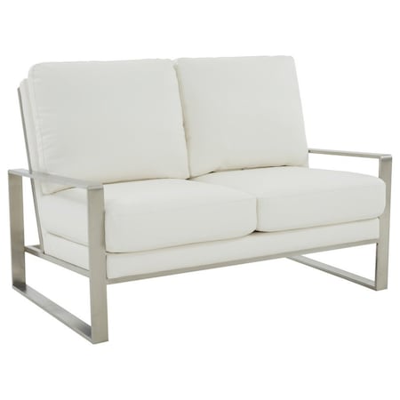 Leisuremod Jefferson Contemporary Faux Leather Loveseat with Silver Frame, White JAS53W-L